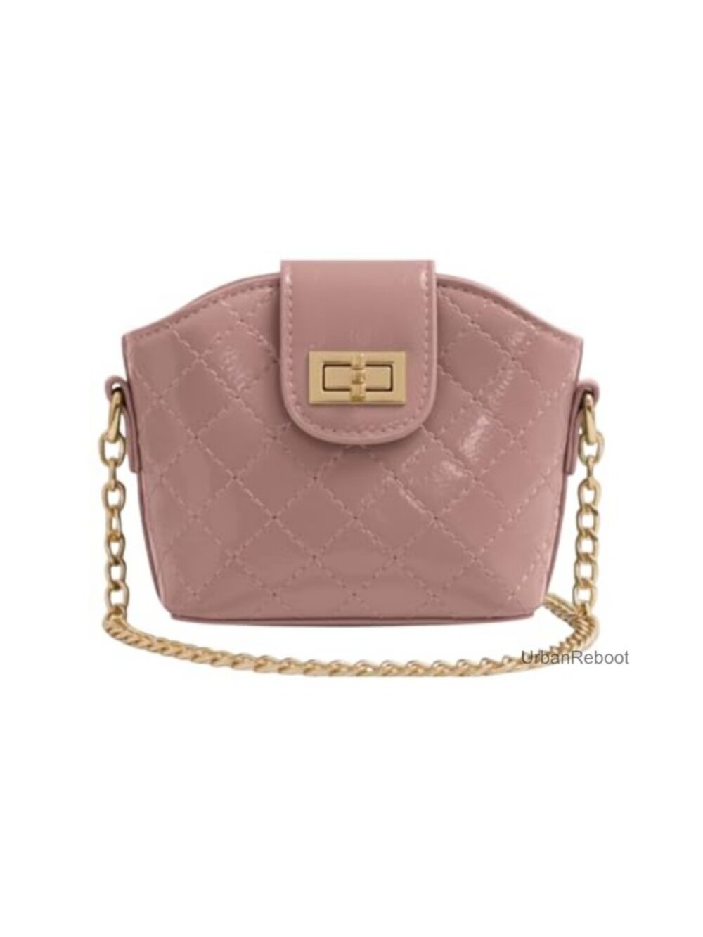 Quilted Faux Leather Mini Crossbody Bag with Gold Chain Strap Twist Lock
